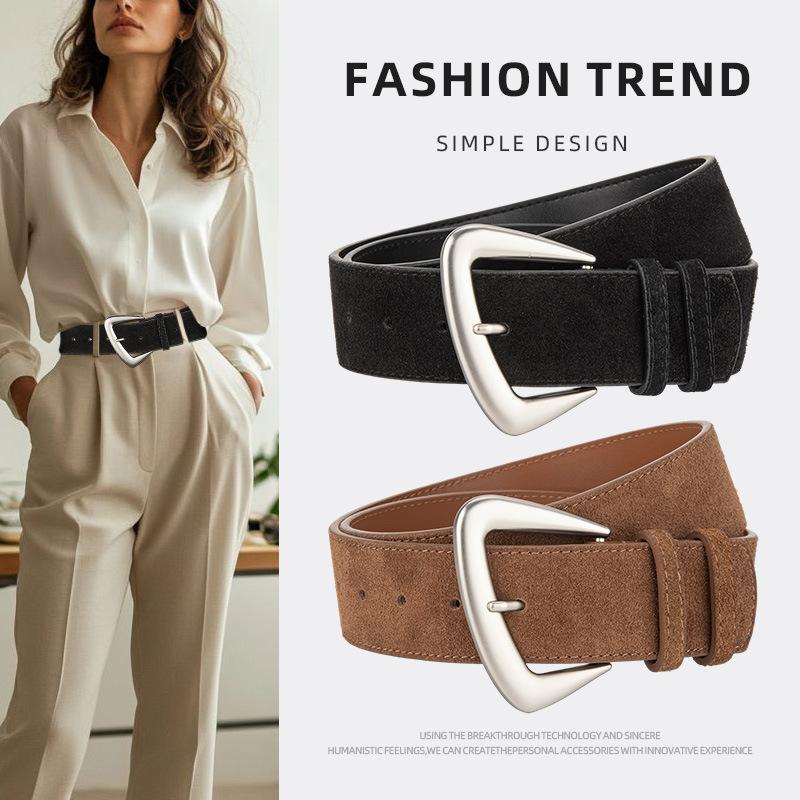 Irregular Retro Cowhide Suede Belt for Women Versatile Jeans Trousers Belt Genuine Leather Personalized Women's Belt