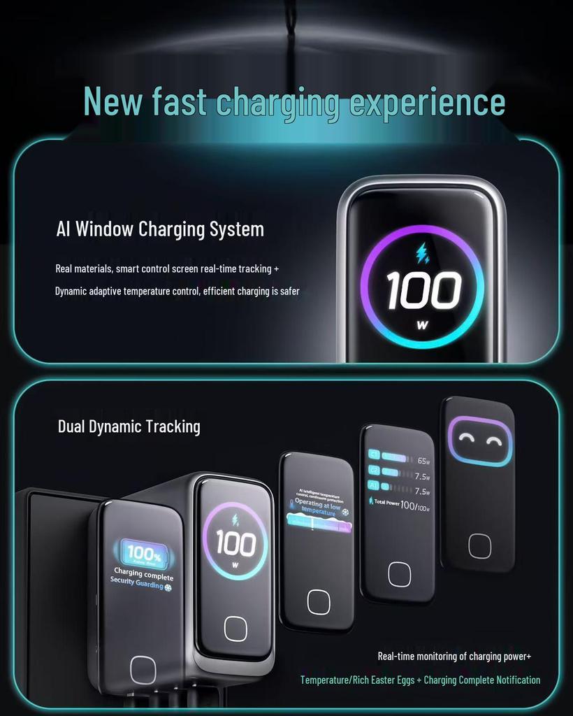 AI Smart 100W Gallium Nitride Multi-Port Charger for Phones & Laptops