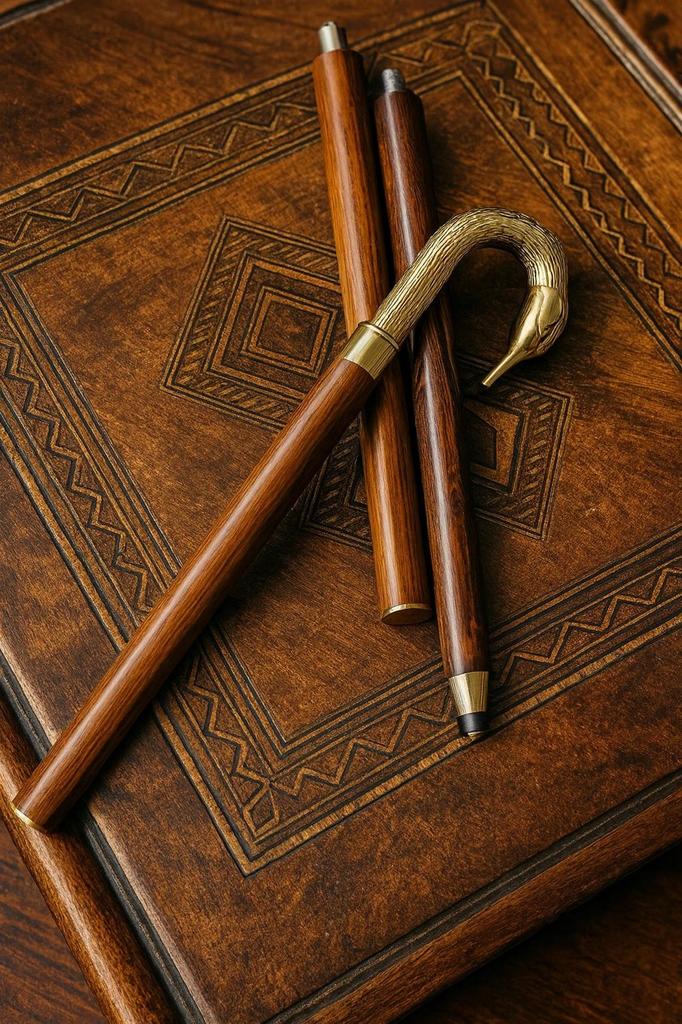 Royal Brass Handle Walking Stick – Vintage Engraved Wooden Cane Gift