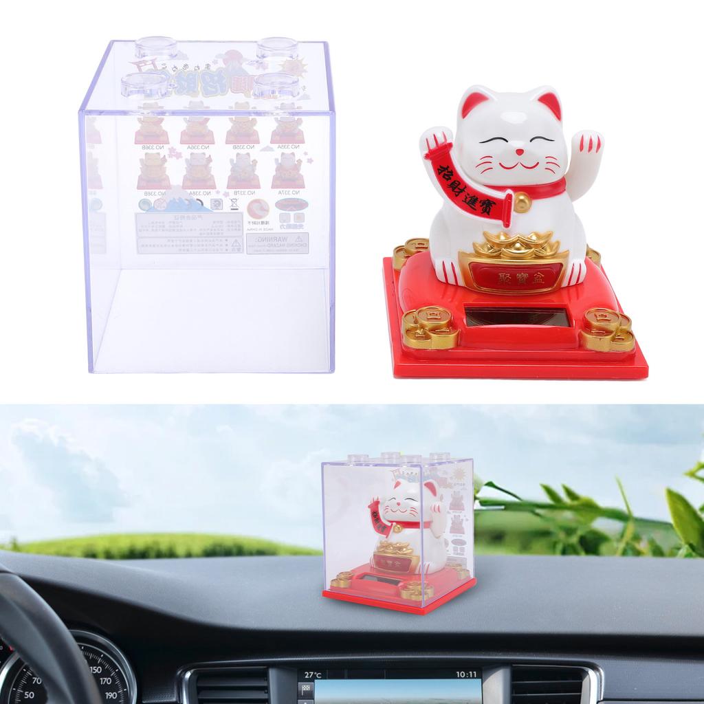 Solar Powered Waving Cat Good Luck Fortune Ornament   Welcoming Decor with Clear Cover