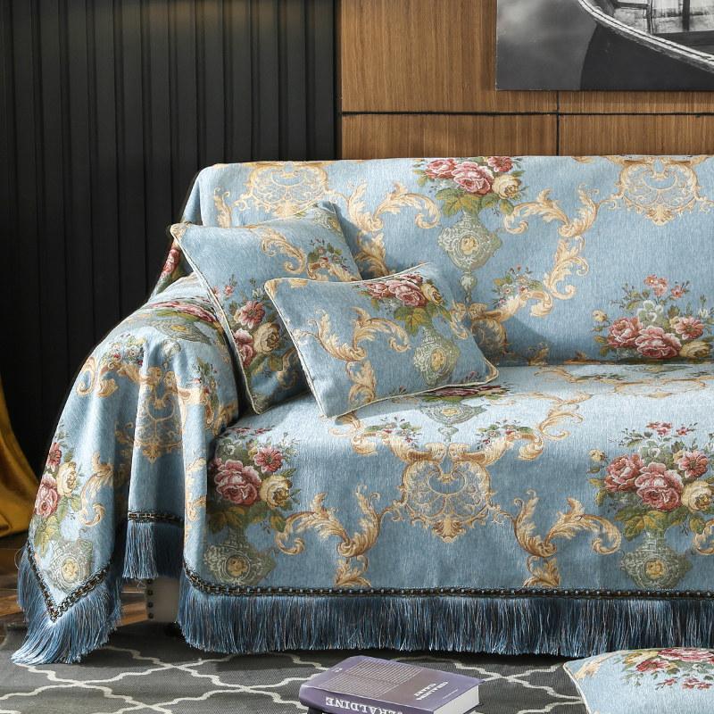 European Luxury Sofa Couch Cover 1/2/3/4 Seater Tassels Chenille Sectional Sofa Towel Throw Jacquard Floral Recliner Slip Covers