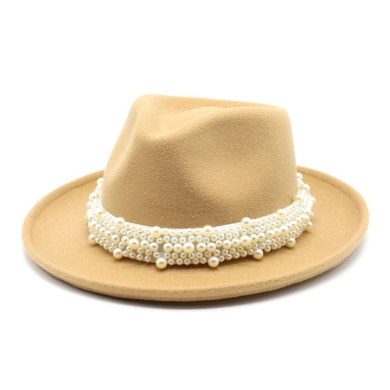 Pearl Wool Top Hat Men'S And Ladies' Jazz Hat Rolled Eaves Big Eaves Hat Tweed Wool Hat