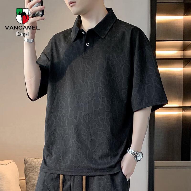 VANCAMEL Men's Casual Jacquard Short Sleeve T-Shirt