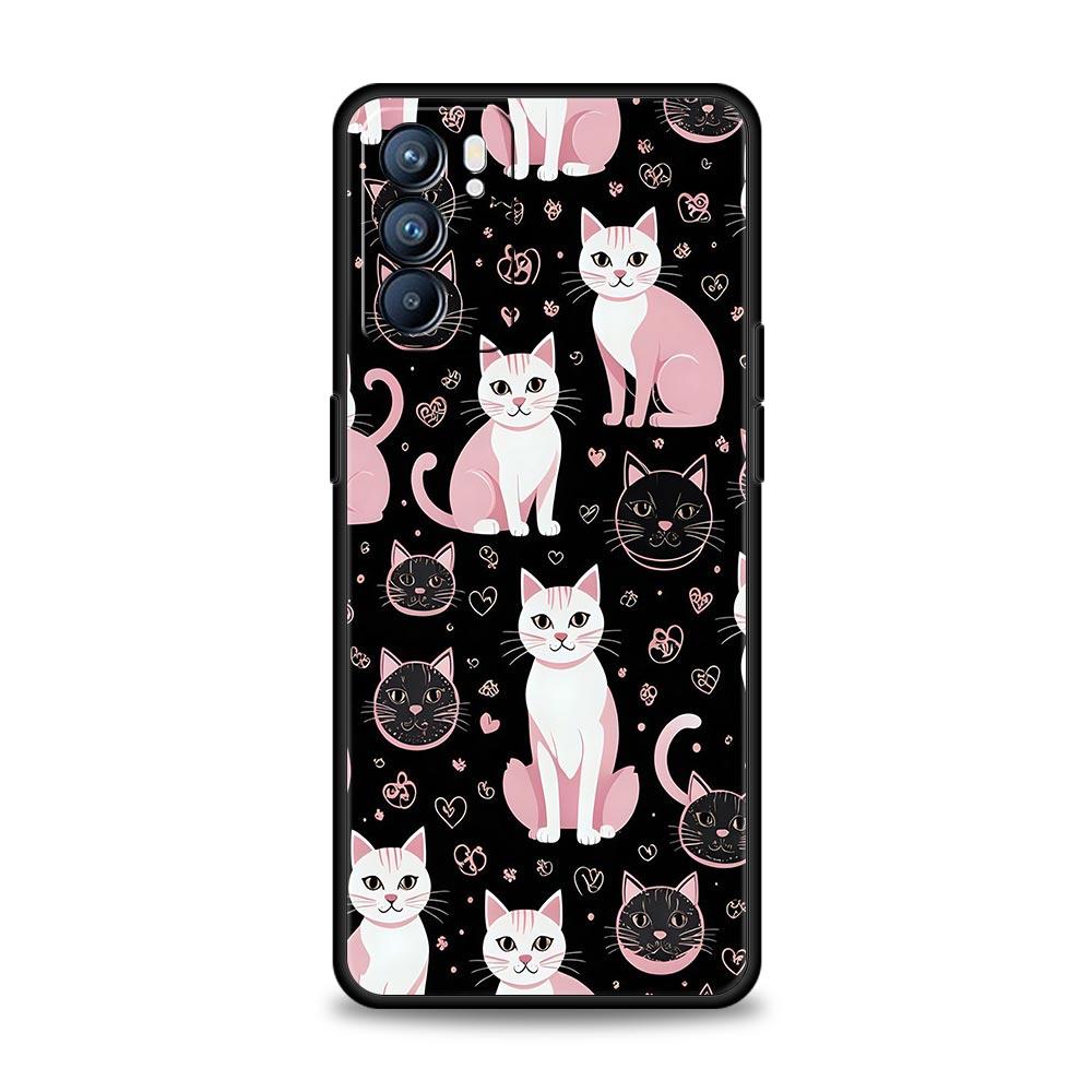 Lovely Cat Playing Fun Phone Case For Oppo A54 A53 A52 A15 A95 A16 A78 A79 A80 A98 4G Find X5 X6 Reno10 12 13 F Pro 5G Cover