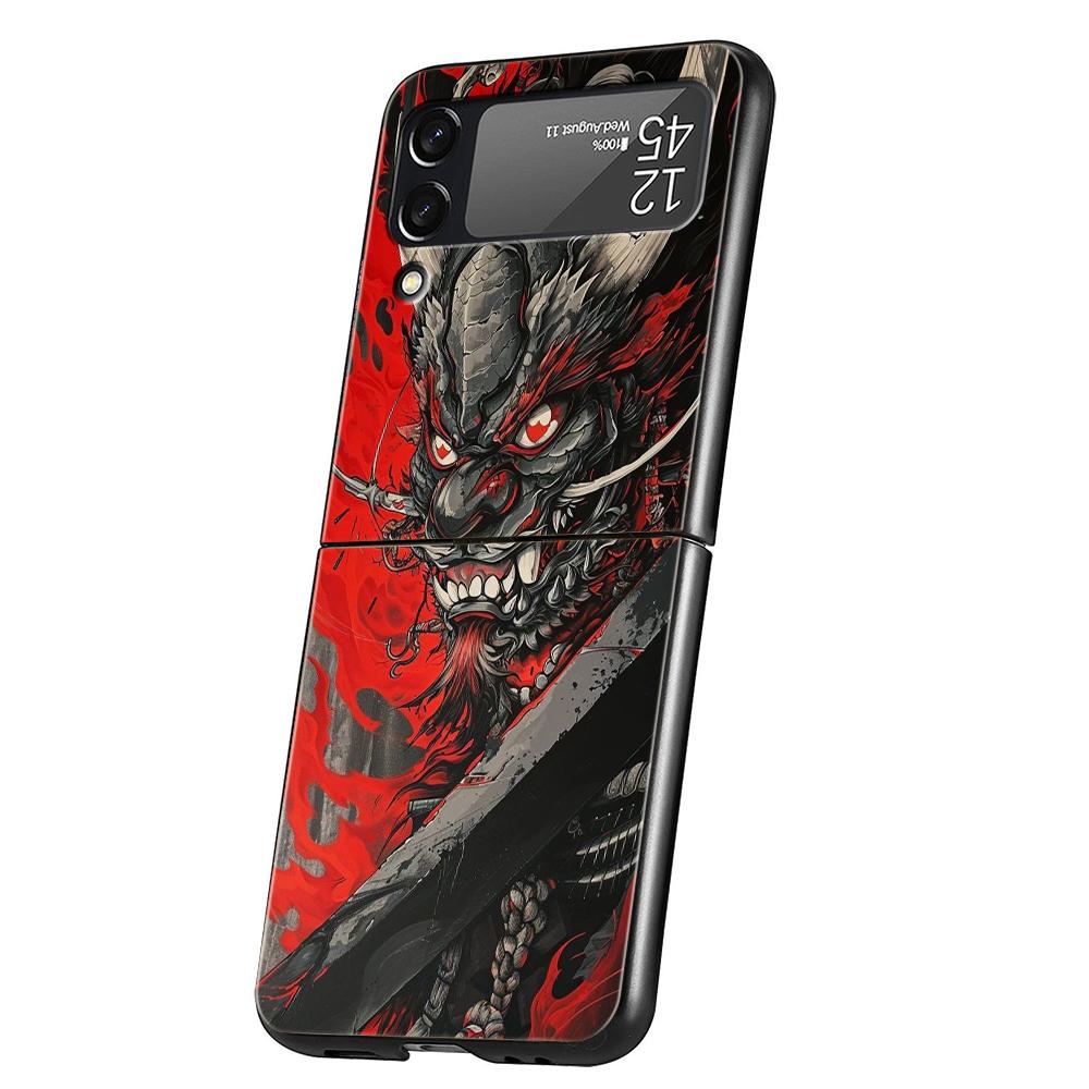 Hard PC Phone Case For Samsung Galaxy Z Flip 7 6 5 4 Black Cover For Galaxy Z Flip 3 Foldable Bag Capas Japan Ghost Face Samurai