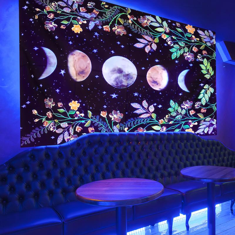 УФ-флуоресцентный гобелен Психоделическое звездное небо Цветной растительный принт — фото 7