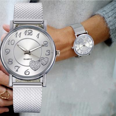Simple Ladies Casual Quartz Wrist Watches Fashion Elegant Women Arabic Numerals Mesh Strap Love Heart Watch