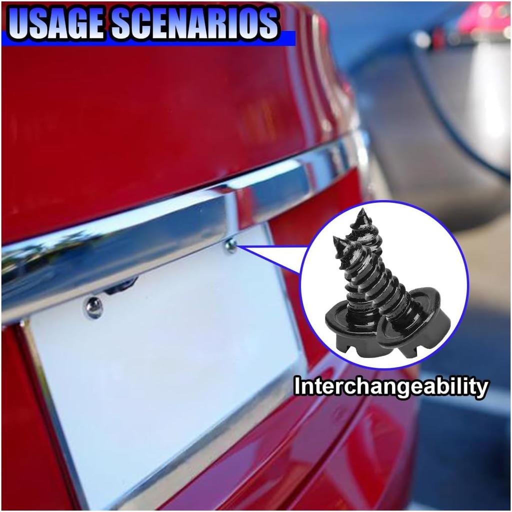Rustproof Car License Plate Screw Kit, Stainless Steel Self Anti-Theft Anti-Rattle Tapping Mounting Bolts, Auto Fasteners for Securing License Plate