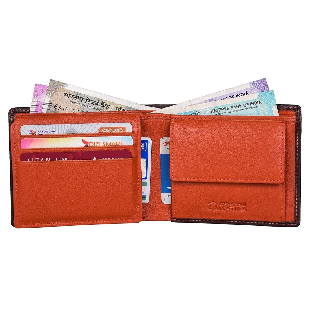 Brown/Orange Leather Wallet & Pen Combo Gift Set for Men