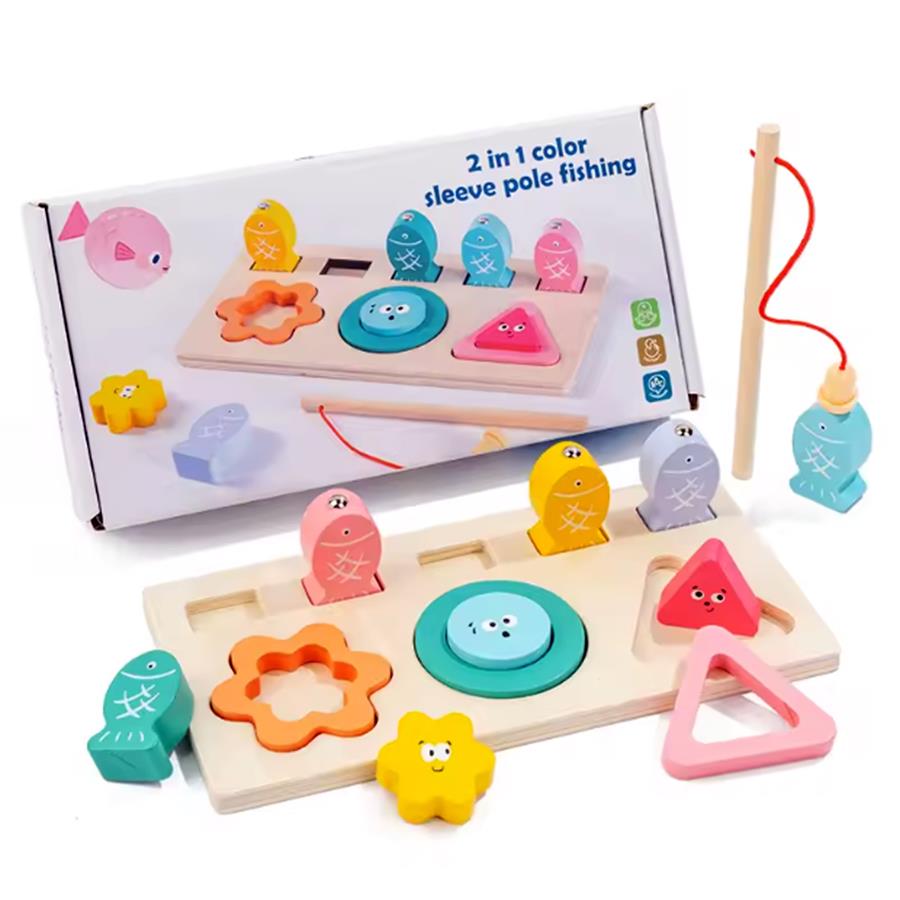 

Montessori Wooden Color Shape Cognitive Classification Matching Game Hands-On Fine Motor Skill Game Fishing Toy For Todller Boys