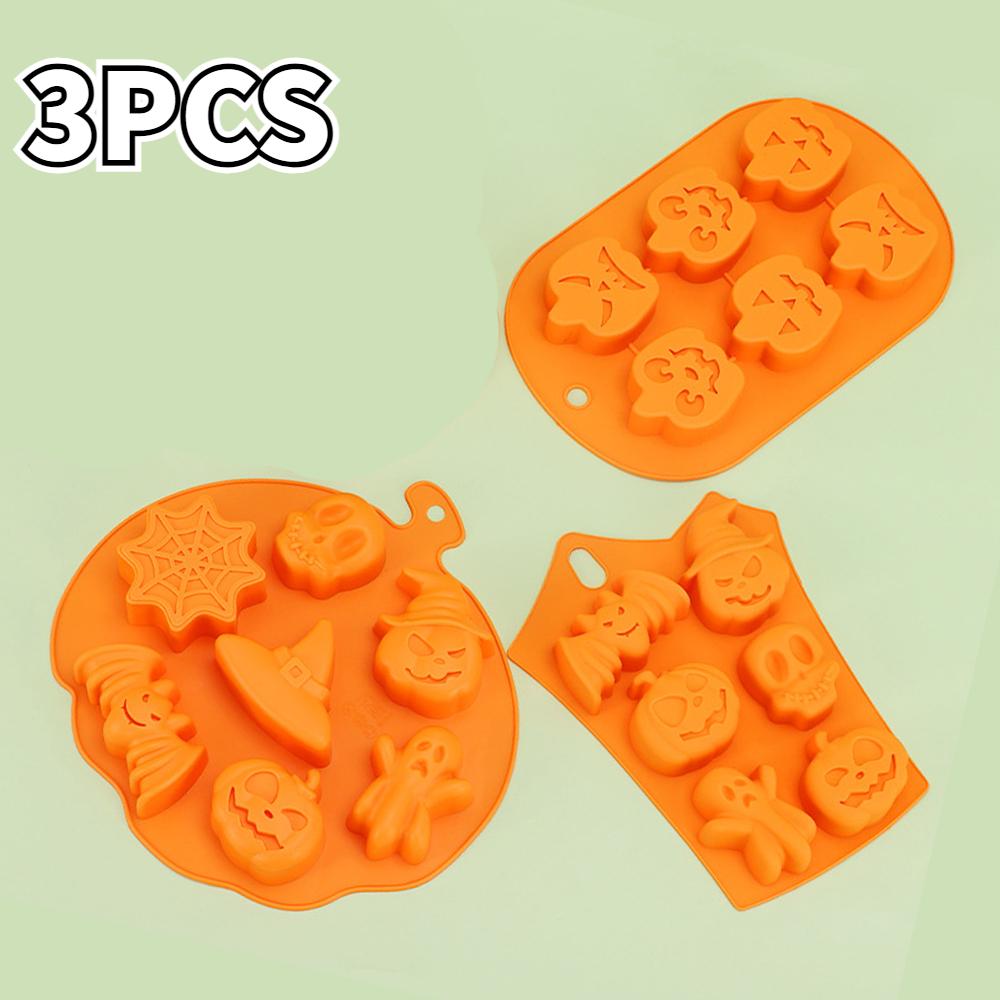 

3PCS Silicone Mold Halloween Baking Mold Scary Pumpkin Ghost Hat Skull Witch for Chocolate Jelly Ice Cube Cake Biscuit Cookie