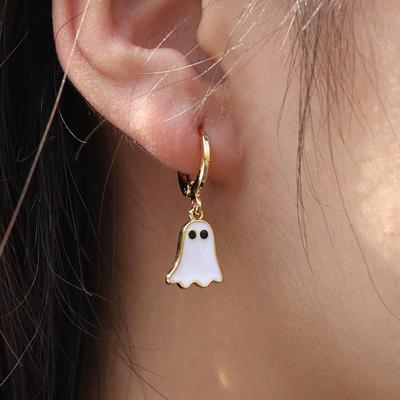 1 Pair Halloween Gold Color Enamel Ghost Dangle Earrings for Women Gothic Sweet Punk Jewelry