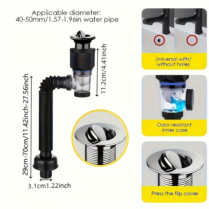 Sink Drain Kit with Extendable P-Trap, Can Be Installed Straight or Side-Mounted Drain Pipe, Sink Accessory, Sink Drain Pipe