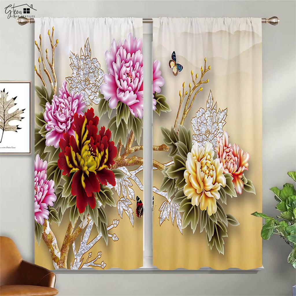 Schmetterling Liebe Blume Vorhänge Pastoral Schön Retro Schlafzimmer Wohnzimmer Arbeitszimmer Polyesterfaser 3D-Druck Dekovorhang