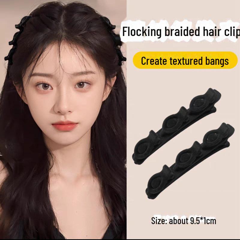 Double-Layer Braided Women's Bangs Hairpin: Flocked Side Clip and Headdress.