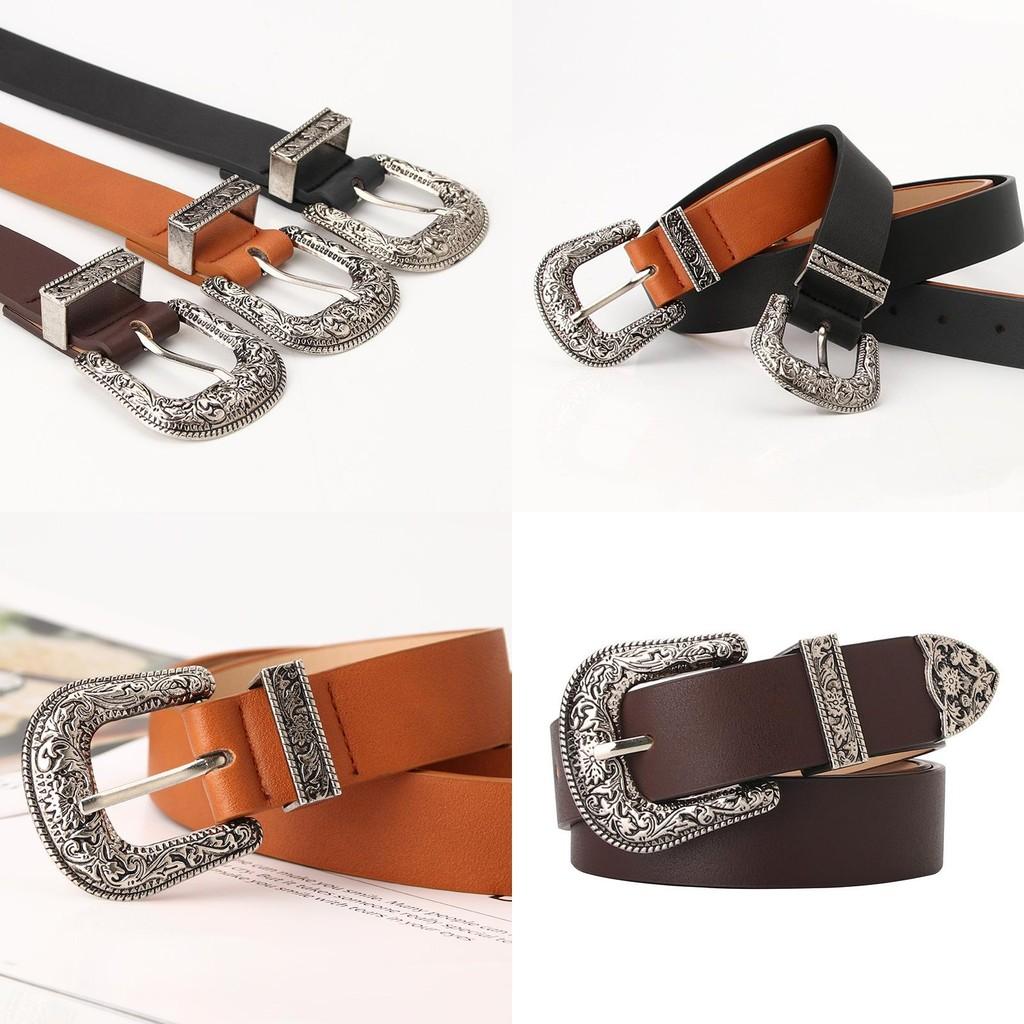Retro Pu Waist Belt With Engraved Alloy Buckle For Stylish Casual Outfit