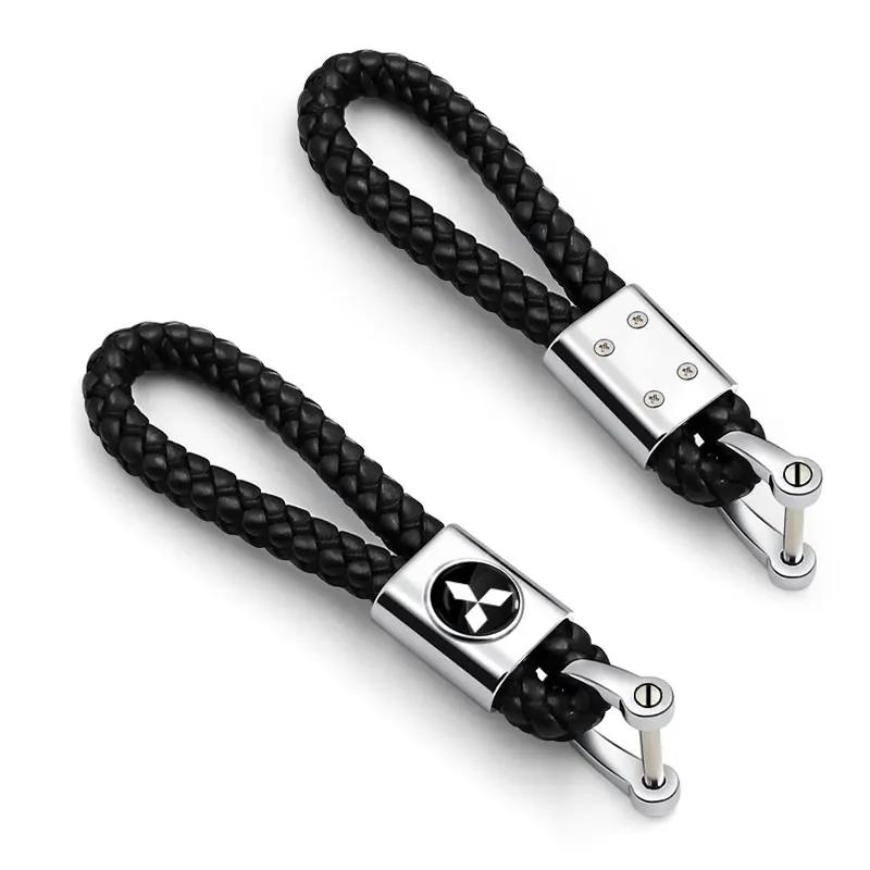 Center Hub Cap Hand-Woven Leather Car Key Ring Rope Key Chain Waist Keychains for Mitsubishi Outlander Pajero L200 Ralliart