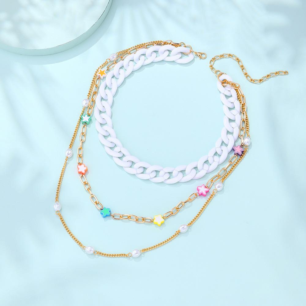 Contemporary Geometric Dog Pendant Necklace Featuring Colorful Soft Clay Flowers