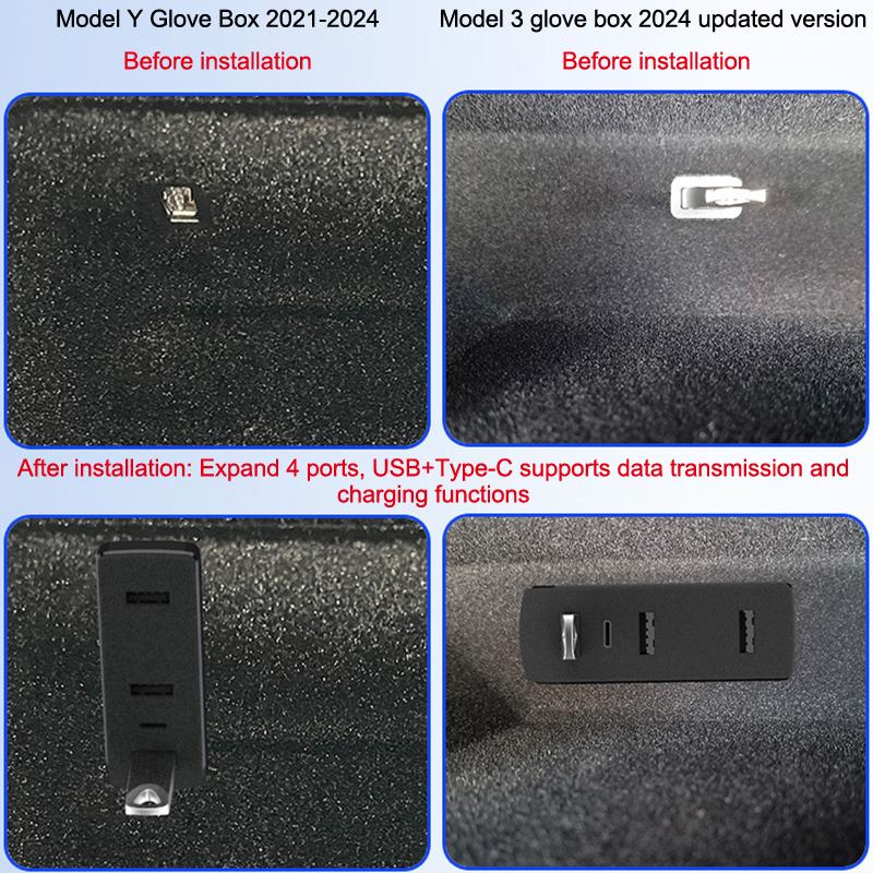 Dokovací stanice do přihrádky pro Tesla Model 3 Y 3+ Y Juniper USB Hub Porty USB Rozšiřovač Nabíječka Rozbočovač Dokovací stanice