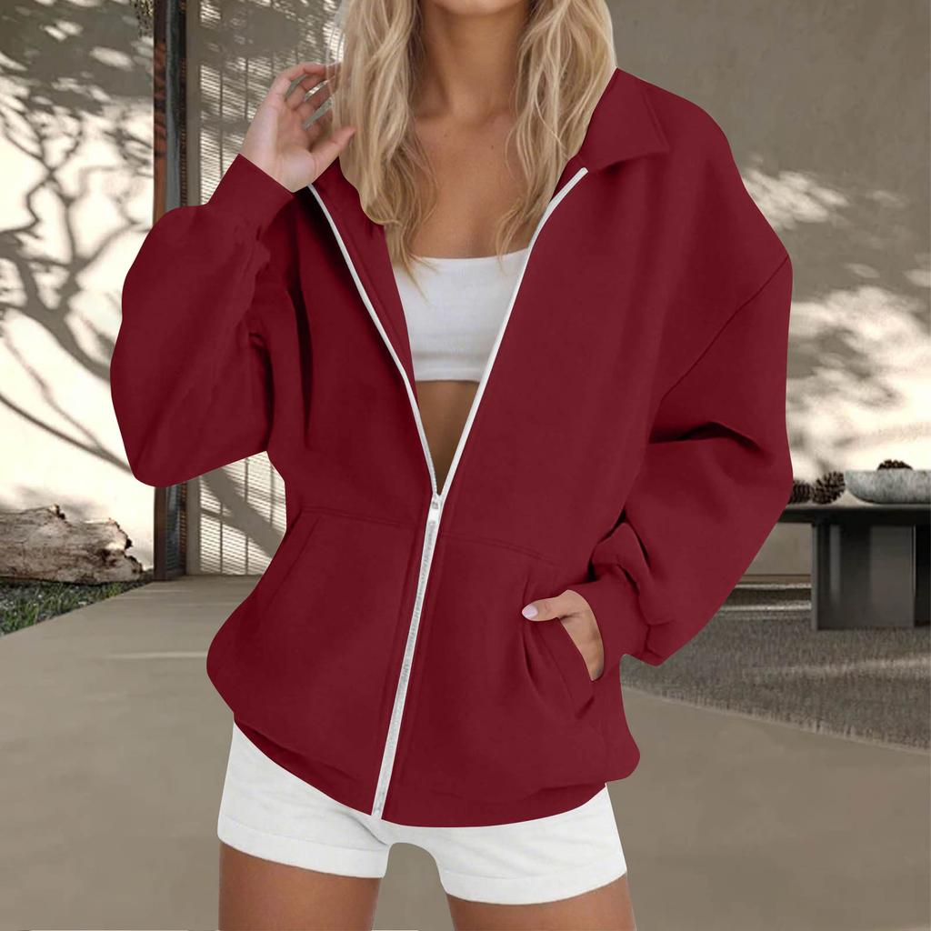Women's Zip-Up Long Sleeve Sweatshirt Top