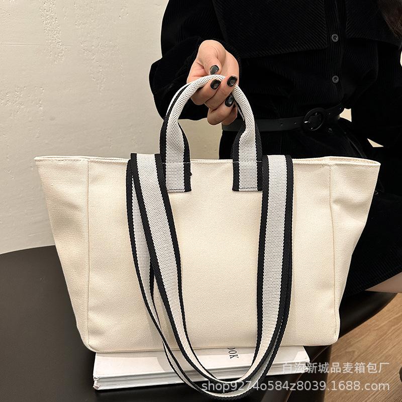 2025 Simple One Shoulder Handheld Canvas Bag Large Capacity Student Tote Canvas Bag Women's Cotton Shopping Canvas Bag