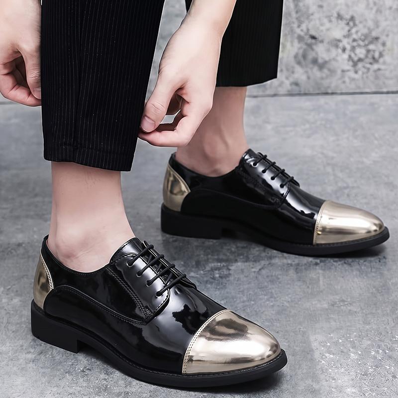 Men’s Derby Retro Black Gold Silver Leather Oxfords Dress Shoes Formal Office Business Shoes Tuxedo Wedding Shoes Plus Size
