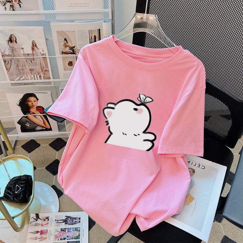 Women's Crew Neck Short Sleeve Graphic Tee Loose Fit Japanese Casual Cartoon Print T-Shirt