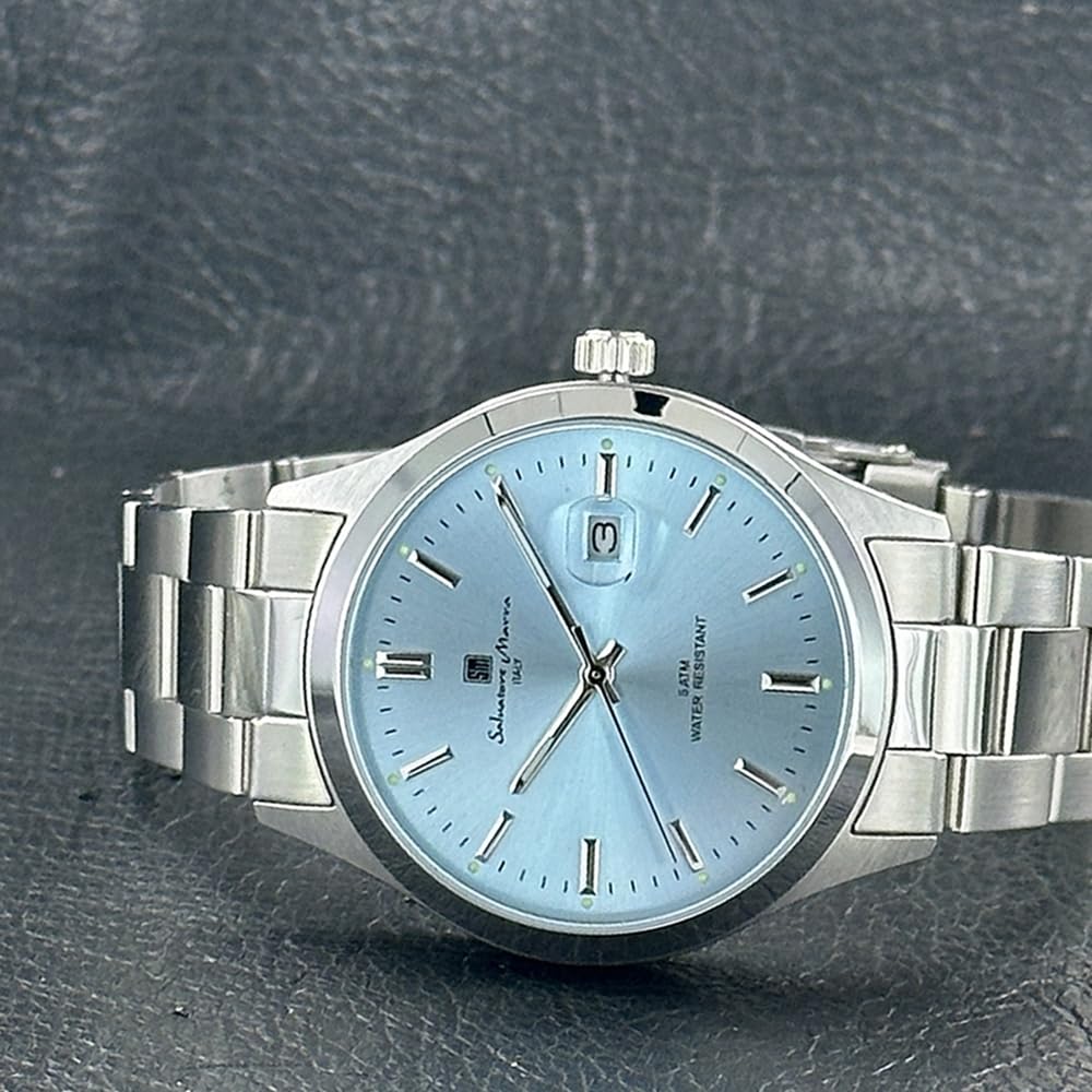 Salvatore Marra Men's Wristwatch Date Calendar 5 ATM Water Resistance Stainless Steel Bracelet Light Blue No.4