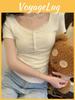 Summer Floral T Shirt With Button Details For Women Slim Fit Casual Wear