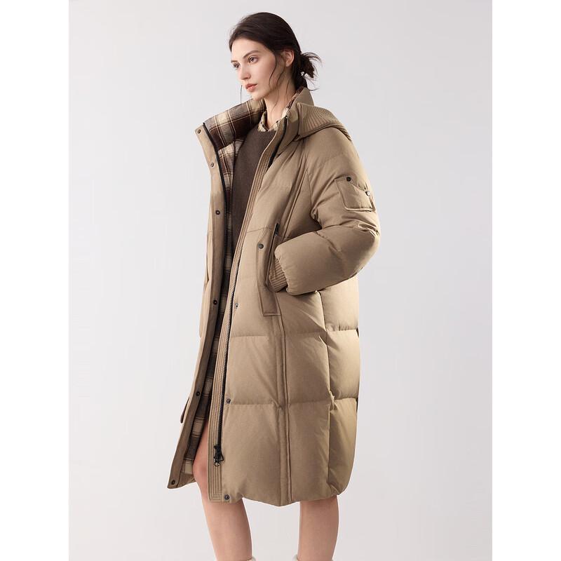 ELLE Women's High-Neck Knit Panel 90% White Duck Down Jacket