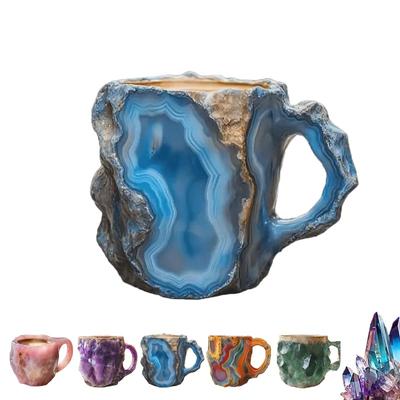8 renk Doğal Oniks Kristal Kupa, Mineral Kristal Yenilikçi kahve fincanları ve kupaları, Çok Renkli Akik Mineral Kahve Kupası Lüks Mineral Kristal Kahve Kupası