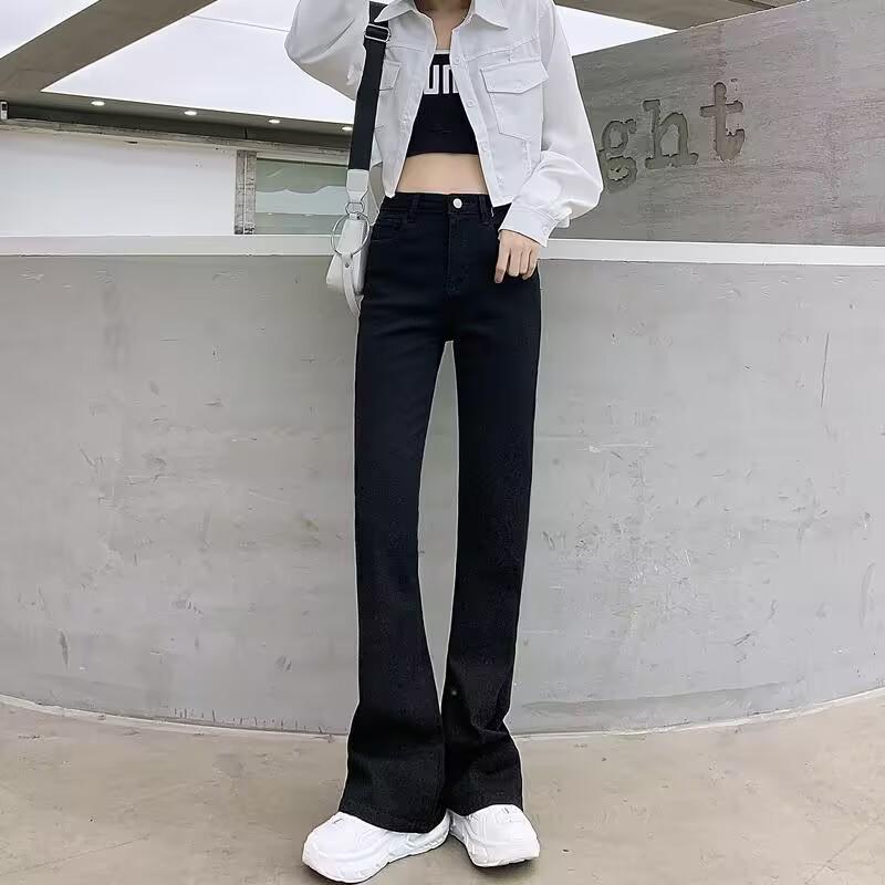 

2025 Brown High-Waisted Slimming Micro-Flare Jeans for Women - Autumn Coffee-Colored Floor-Length Bell Bottoms M