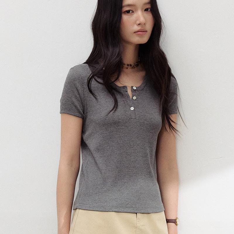 Summer Tencel Acetate Linen Short-Sleeve Women's New Knitted Slim-Fit Top
