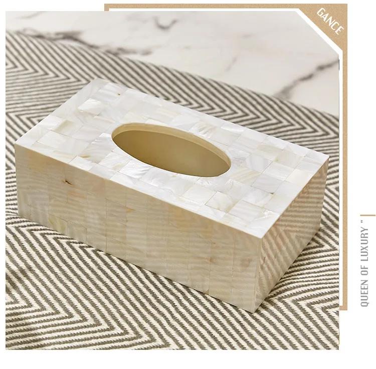 Natural Shell Tissue Boxes European Western Restaurant Napkin Box Bedroom Desktop Draw Paper Organizer Home Decoration Modern