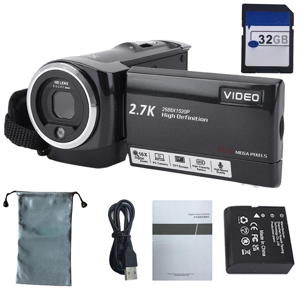 

Цифрова відеокамера 2.7K 50 МП 16-кратний зум Відеокамера для подорожей на природі Vlogging Камера Ємність до 256 ГБ Веб-камера для YouTube