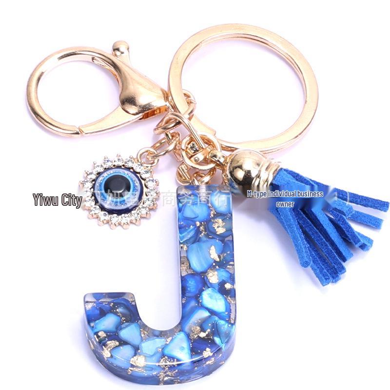 Cross-Border English Alphabet Resin Keychain with Gold Foil Demon Eye Pendant for Girls' Bags and Backpacks
