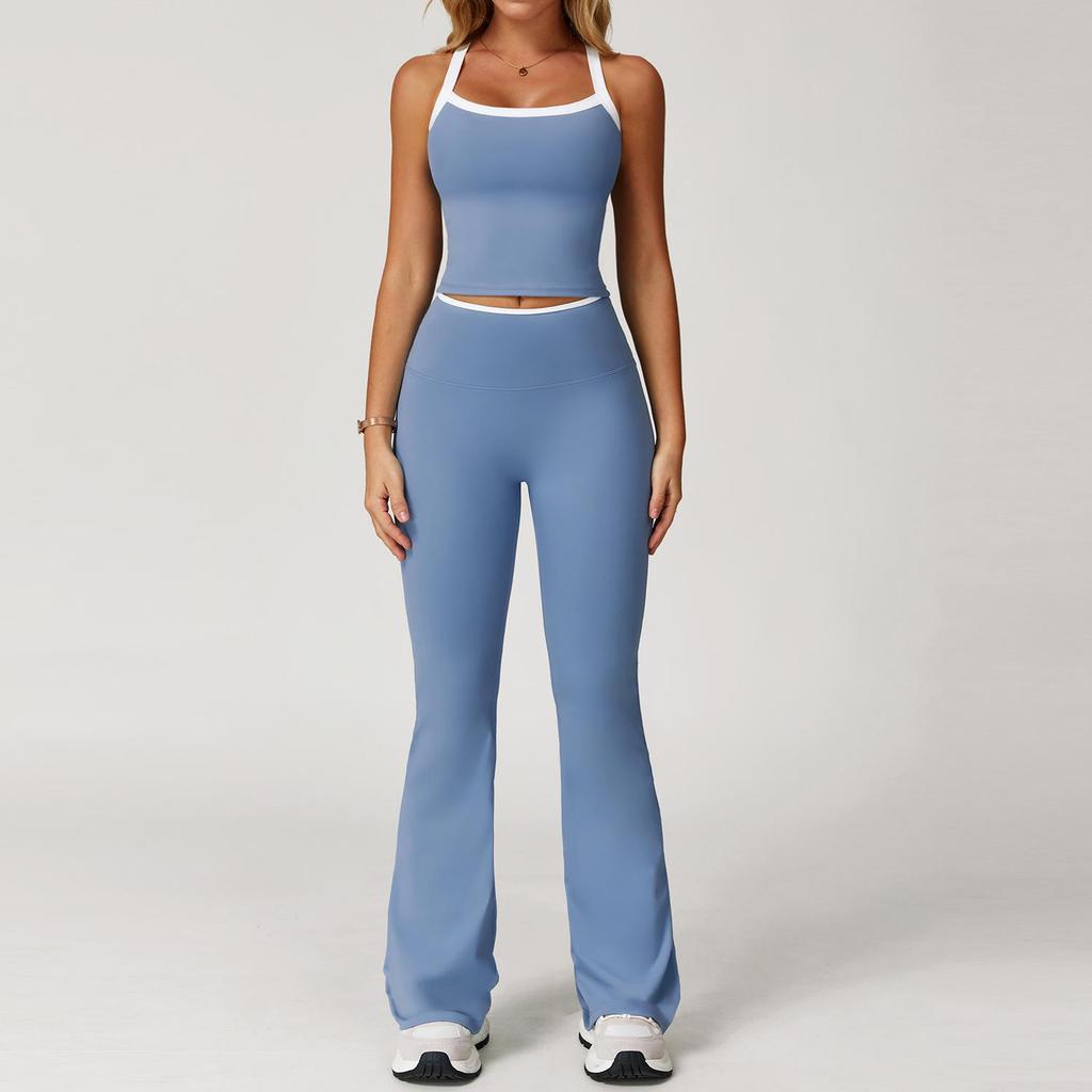 Women's Cross-Strap Yoga Set: Bare-feel, Contrasting Colors, Beautiful Back, Tight Fit for Running, Sports, Fitness 2027