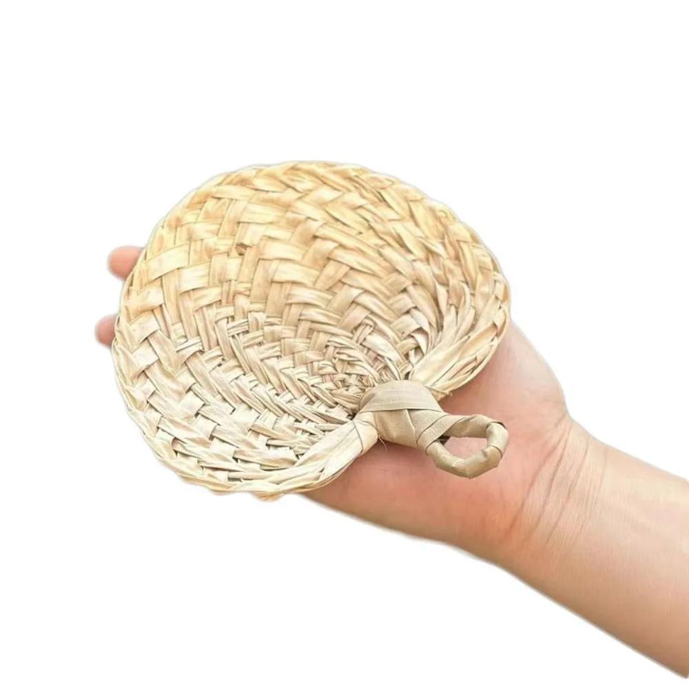 Portable Handmade Natural Rattan Fan Artistic Home Decoration Palm-Leaf Fan Artistic Lightweight Straw Fan Summer