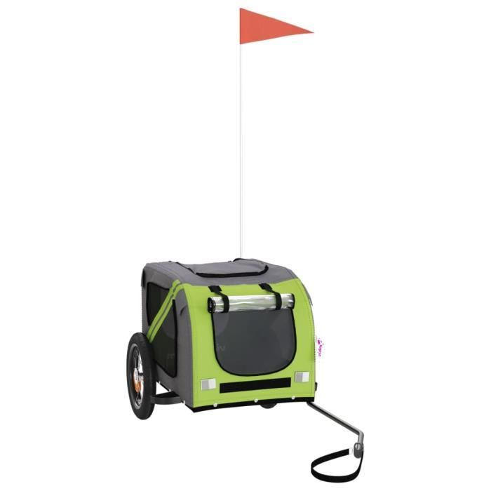 VidaXL Remorque de vélo pour chien vert et gris tissu oxford et fer 93871