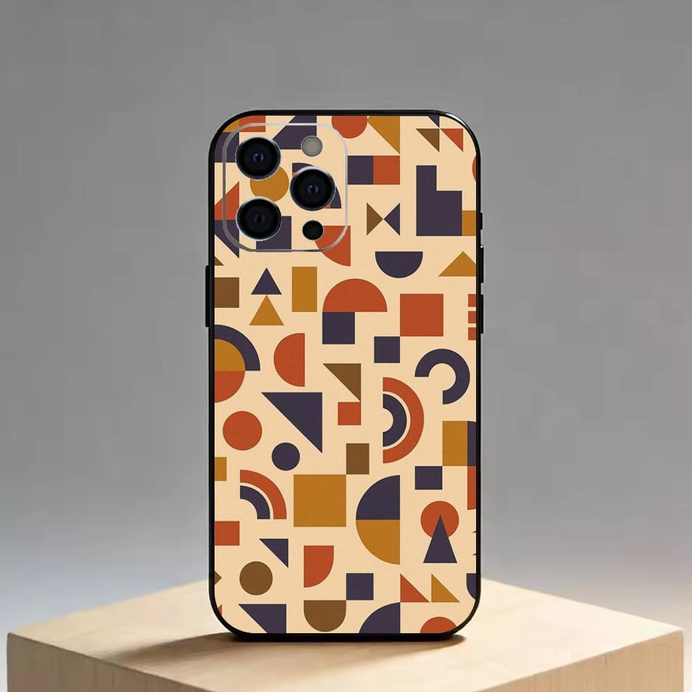 Vintage Geometric Block Phone Case For iPhone 17,16,15,14,13,12,11 Plus,Pro Max,XS,Soft Silicone Black Cover