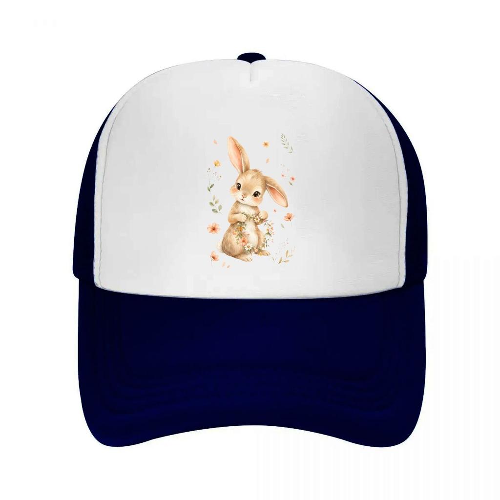 Whimsical Woodland Bunny Blossom Cha Mesh Baseball Cap Casual Hat Outdoor For Womens Unisex FeUnisex