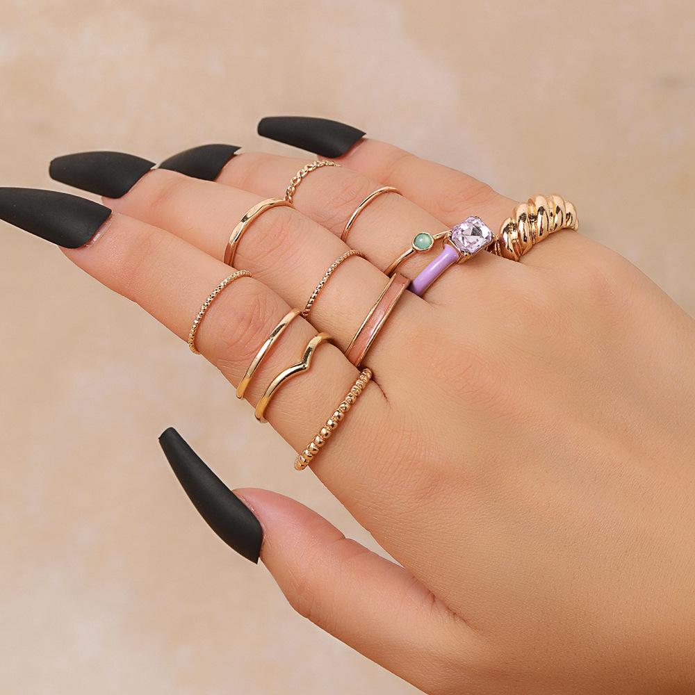Gold Aisu Ring Joint Ring Set ins Cold Wind 11-piece Alloy Diamond Twist Ring