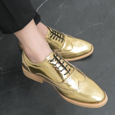 Frühling Golden Glänzende Herren Lederschuhe Modedesigner Schuhe Barockschuhe Party Nachtclub Designer Weiche Sohle Lässiger Flacher Schuh