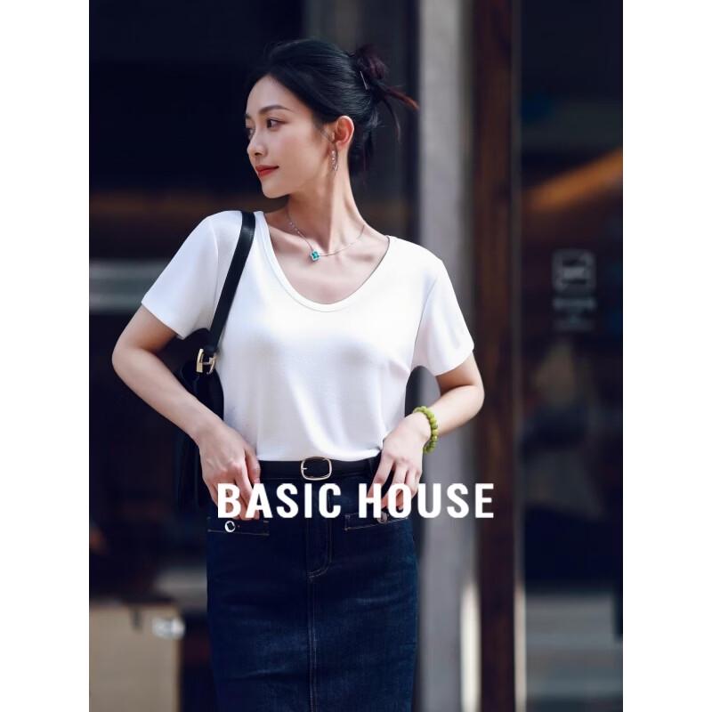 Basic House Women s U-Neck Tencel Blend Short Sleeve T-Shirt M
