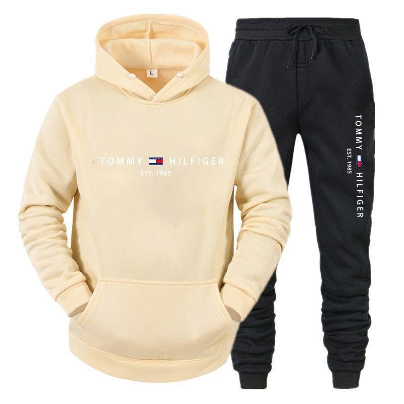 Unisex Spring/Autumn Casual Hooded Sweatshirt Set - Trendy Fleece Sportswear with Printed Hoodie