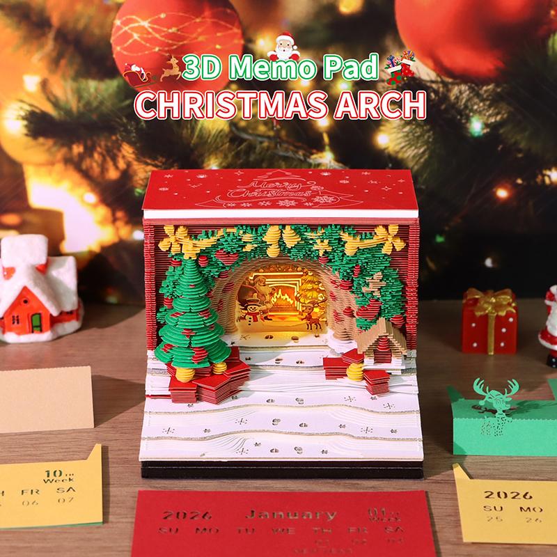 Time Piece Calendar 2026 Desk Calendar With Led Light 3D Tear-Away Calendar Paper Carving Art Memo Pad Notepad Gift Christmas