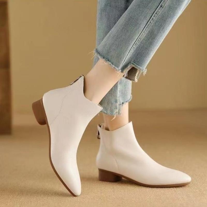 Fashion Booties Elegant With Low Heels Female Short Shoes Black Pointed Toe Work Designer Luxury Pu Large Size Warm Women's Ankle Boots
