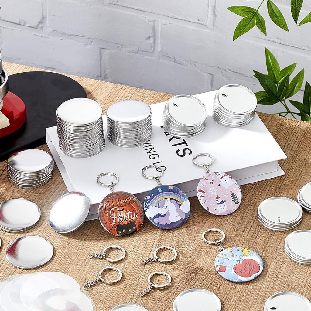 100Pieces Craft Keyrings Supplies with 100Pcs 58mm Button Badge for Making Key Holder Keychains Bag Luggage Decoration