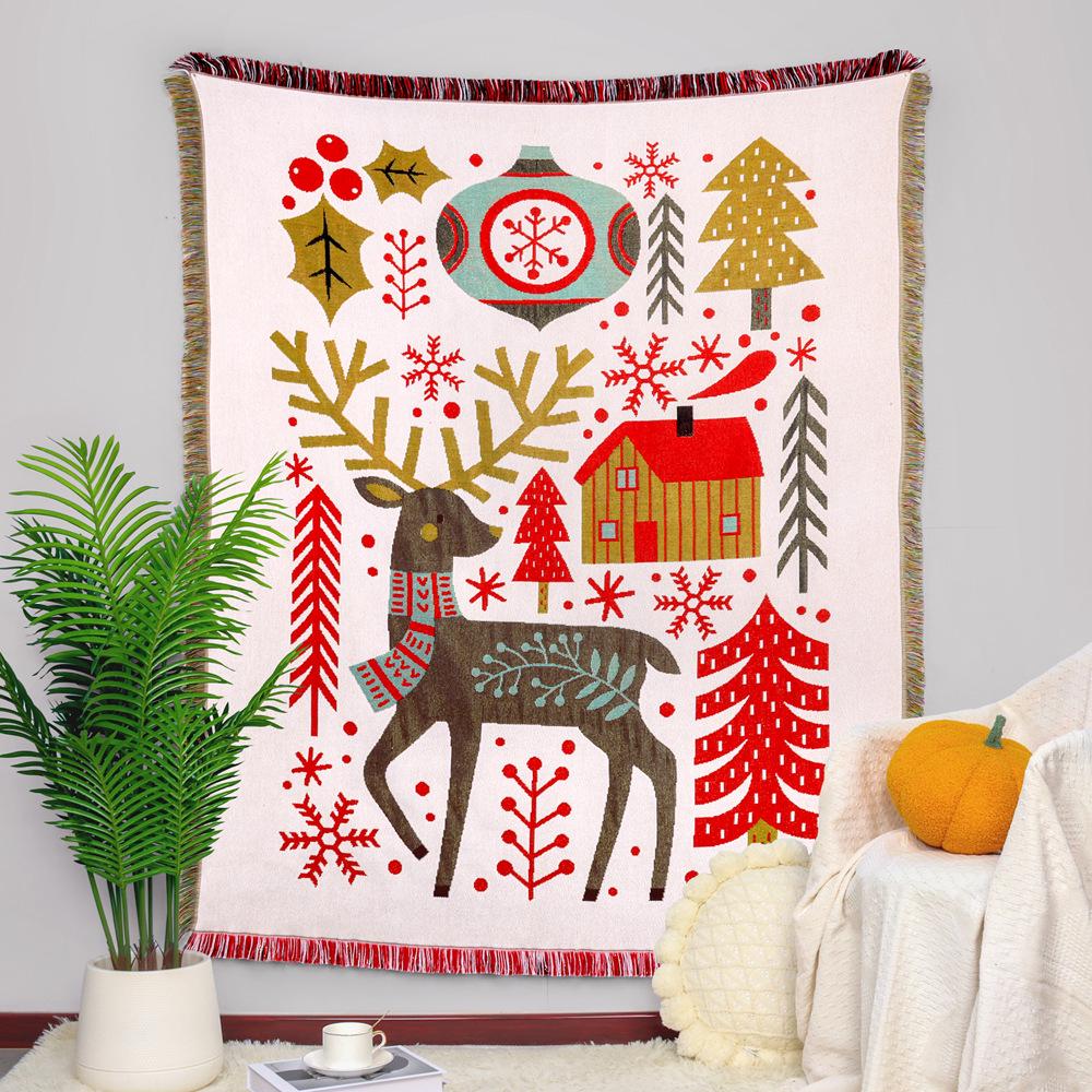 Bohemian Christmas Tapestry Blanket - Thick, Anti-Cat Claw Sofa Cover