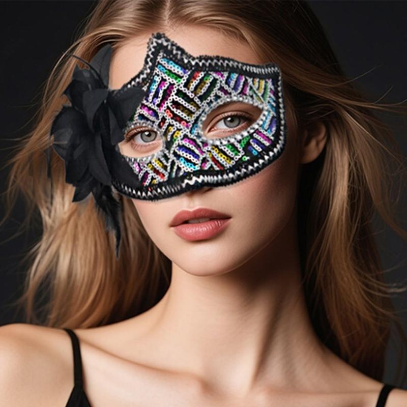 Elegant Side Flower Rhinestones Mask Breathable Face Mask Comfortable Wear Theatrical Use Costume Role Play Mask